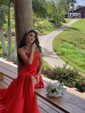 A-line Scoop Neck Satin Prom Dresses With Ruched
