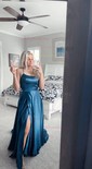 A-line Scoop Neck Satin Prom Dresses With Ruched