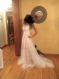 A-line Scoop Neck Lace Tulle Sweep Train Sashes / Ribbons Prom Dresses