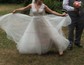 A-line Scoop Neck Lace Tulle Sweep Train Sashes / Ribbons Prom Dresses