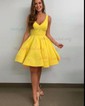 A-line V-neck Satin Knee-length Homecoming Dresses