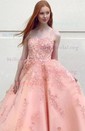 Ball Gown Scoop Neck Tulle Prom Dresses With Appliques