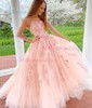Ball Gown Scoop Neck Tulle Prom Dresses With Appliques