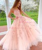 Ball Gown/Princess Sweep Train Scoop Neck Tulle Appliques Lace Prom Dresses