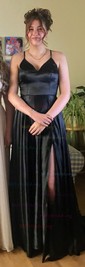 A-line V-neck Satin Prom Dresses With Ruched