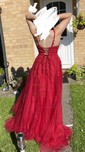 Ball Gown V-neck Tulle Prom Dresses With Appliques