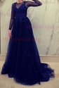 Ball Gown V-neck Tulle Sweep Train Beading Prom Dresses