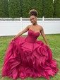 Ball Gown Sweetheart Organza Sweep Train Ruffles Burgundy Original Prom Dresses