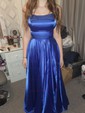 A-line Square Neckline Silk-like Satin Sweep Train Split Front Prom Dresses