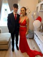 Sheath/Column V-neck Jersey Backless Prom Dresses With Ruched