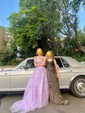 Ball Gown Scoop Neck Tulle Prom Dresses With Appliques