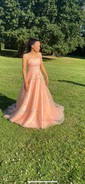 Ball Gown Scoop Neck Tulle Sweep Train Appliques Lace Prom Dresses