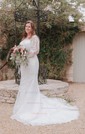 Trumpet/Mermaid Illusion Tulle Sweep Train Wedding Dresses With Appliques Lace