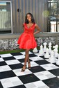 A-line V-neck Satin Homecoming Dresses With Tiered