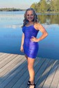 Sheath/Column Scoop Neck Jersey Short/Mini Homecoming Dresses With Beading