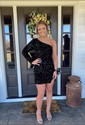 Elegant Fuchsia Bodycon Sequin One Shoulder Homecoming Dresses