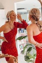 Elegant Fuchsia Bodycon Sequin One Shoulder Homecoming Dresses