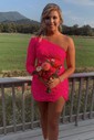 Elegant Fuchsia Bodycon Sequin One Shoulder Homecoming Dresses
