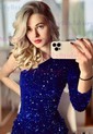 One Shoulder Split Sequin Mini Dress