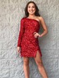 Elegant Fuchsia Bodycon Sequin One Shoulder Homecoming Dresses