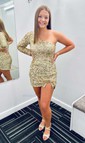 One Shoulder Split Sequin Mini Dress