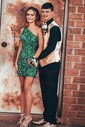 Sparkly Fuchsia Bodycon Sequin One Shoulder Homecoming Dresses