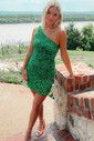 Sparkly Fuchsia Bodycon Sequin One Shoulder Homecoming Dresses