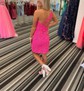 Sparkly Fuchsia Bodycon Sequin One Shoulder Homecoming Dresses