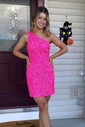 Sparkly Fuchsia Bodycon Sequin One Shoulder Homecoming Dresses