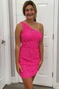 Sparkly Fuchsia Bodycon Sequin One Shoulder Homecoming Dresses