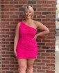 Sparkly Fuchsia Bodycon Sequin One Shoulder Homecoming Dresses