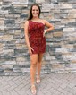 Sparkly Fuchsia Bodycon Sequin One Shoulder Homecoming Dresses