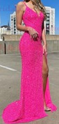 Sheath/Column V-neck Sparkly Velvet Sequin Prom Dresses