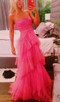 Sheath/Column Sweetheart Tulle Floor-length Tiered Prom Dresses