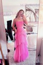 Sheath/Column Sweetheart Tulle Floor-length Tiered Prom Dresses