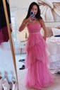 Sheath/Column Sweetheart Tulle Floor-length Tiered Prom Dresses