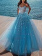 Ball Gown/Princess Sweep Train Off-the-shoulder Glitter Beading Prom Dresses