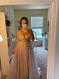 Ball Gown/Princess Sweep Train V-neck Tulle Beading Prom Dresses