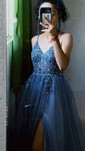 Ball Gown/Princess Sweep Train V-neck Tulle Beading Prom Dresses