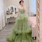 Ball Gown Sweetheart Tulle Sweep Train Tiered Prom Dresses