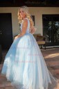 Ball Gown/Princess Floor-length V-neck Glitter Tulle Beading Prom Dresses