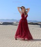 A-line Floor-length V-neck Tulle Split Front Prom Dresses