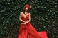 A-line V-neck Satin Sweep Train Pockets Prom Dresses