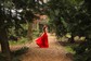 A-line V-neck Satin Sweep Train Pockets Prom Dresses