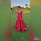 A-line V-neck Satin Sweep Train Pockets Prom Dresses
