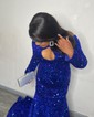 Mermaid High Neck Sparkly Velvet Sequin Prom Dresses With Long Sleeves
