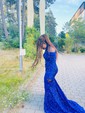 Mermaid High Neck Sparkly Velvet Sequin Prom Dresses With Long Sleeves