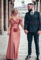 Sheath/Column Off-the-shoulder Satin Prom Dresses With Ruched