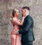 Sheath/Column Off-the-shoulder Satin Prom Dresses With Ruched