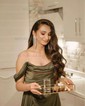 Sheath/Column Off-the-shoulder Satin Prom Dresses With Ruched